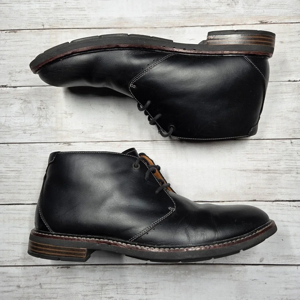 Clarks Unelott Mid Boots Men 10.5 Black Leather Unstructured 26120329 Lace Ankle